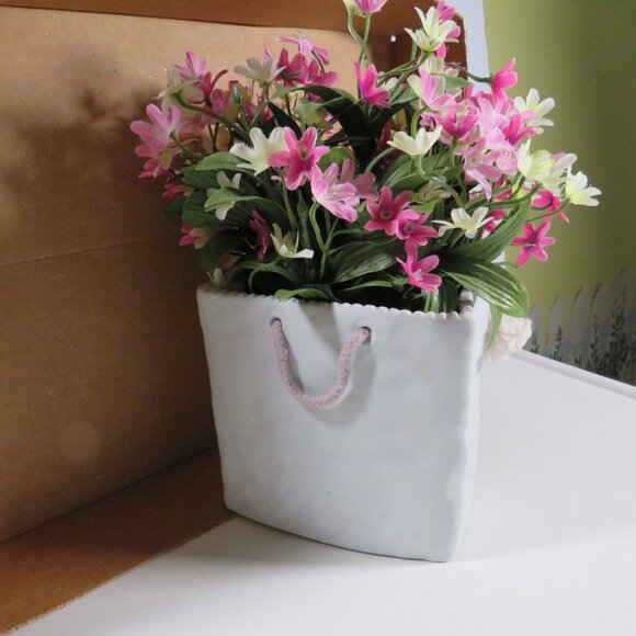 Porcelain Sheep Lamb Planter with Pink & White Flowers - Picture 7 of 9